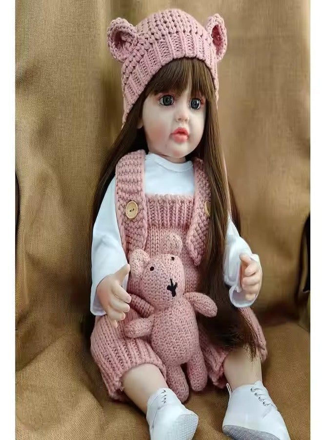 PIPBO دمية طفلة حديثة الولادة واقعية من السيليكون من PIPBO، دمية طفلة حديثة الولادة جميلة ونابضة بالحياة، دمية طفلة حديثة الولادة مع ملابس، لعبة تغذية لعيد الميلاد، دمى أطفال حديثي الولادة للبنات، 22 بوصة (متعددة الألوان) - Image 1